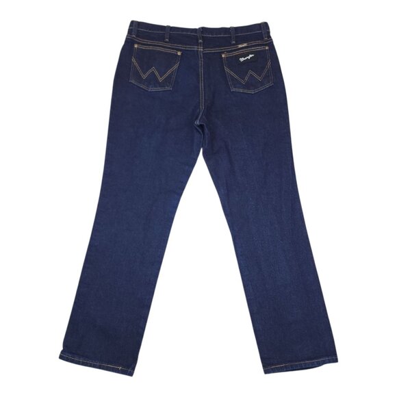 Wrangler Men 36x32 Straight Leg Dark Wash Denim Jeans Black Label Silver Writing - Picture 3 of 9